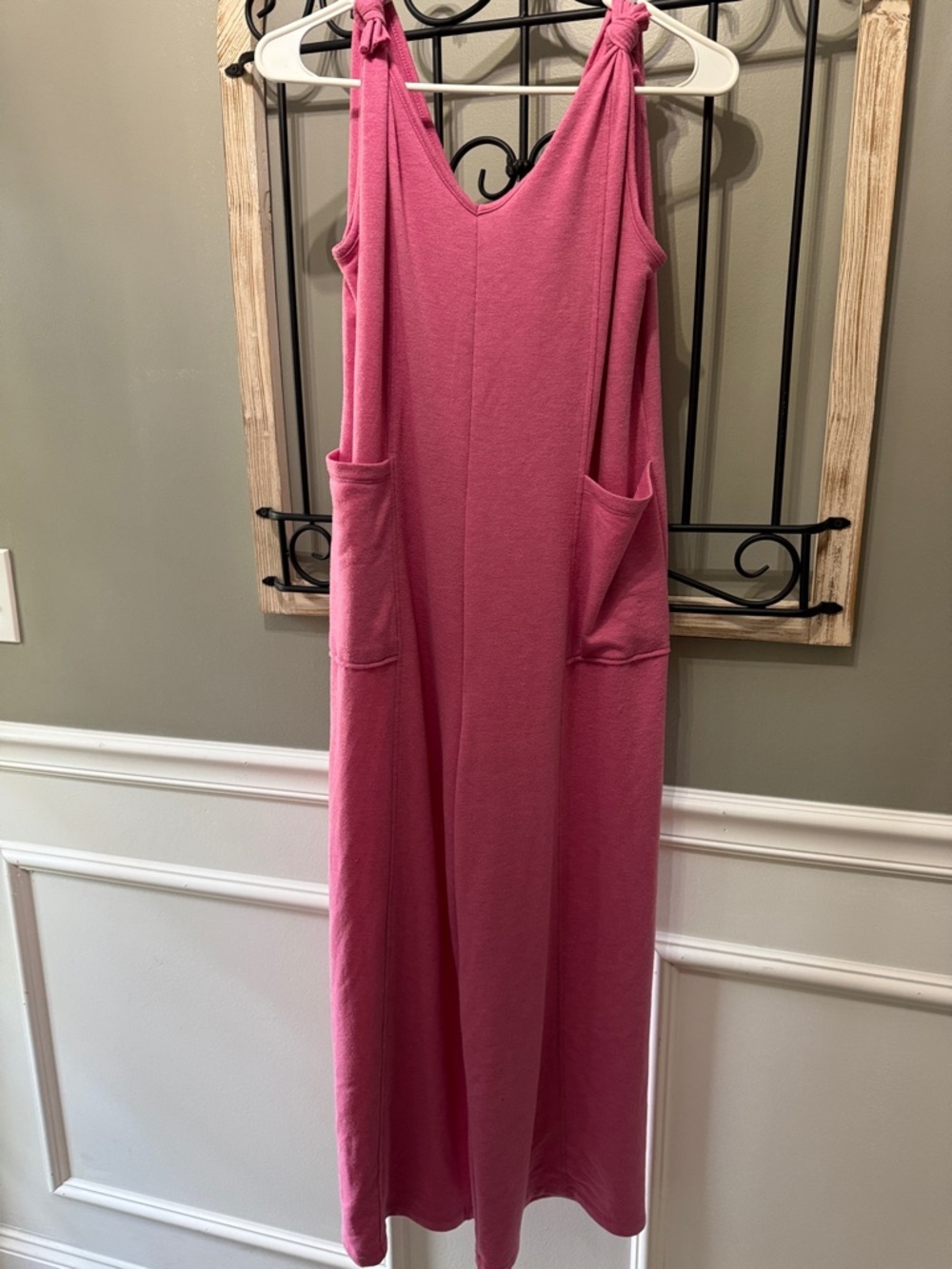 Zenana Outfitters Hot Pink Knot-Shoulder jumpsuit with Pockets Small